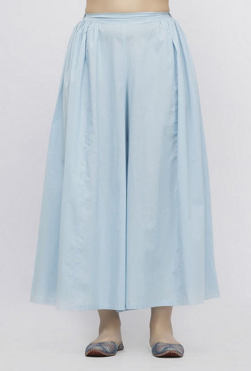 Blue  Plain Cotton Pallazo